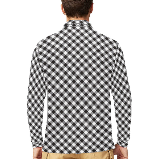 Gingham Print Design LKS402 Long Sleeve Polo Shirt For Men's