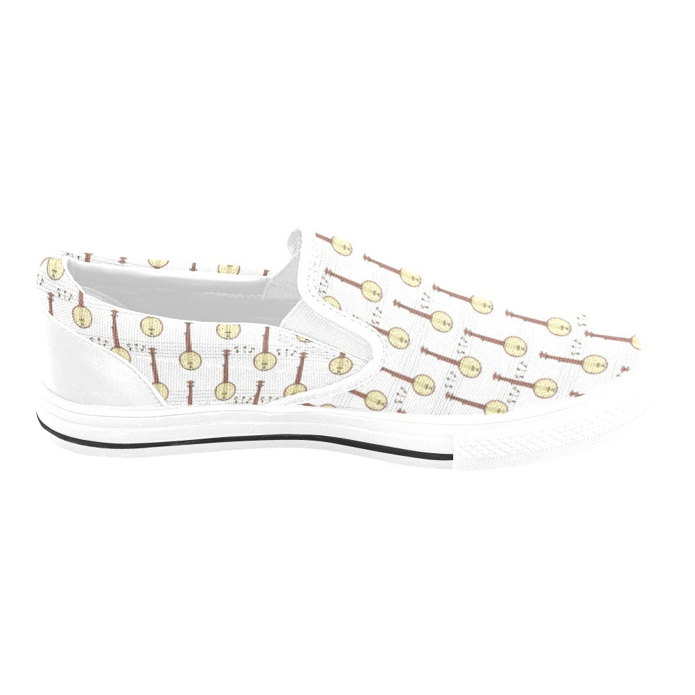 Banjo Print Design LKS402 White Slip Ons Canvas Women's Shoes