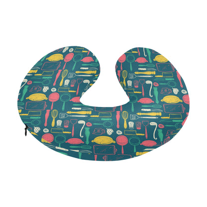 Cooking Kitchen Tools Pattern Print Design 01 U-Shaped Travel Neck Pillow