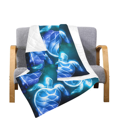 Blue Neon Sea Turtle Print Premium Quilt