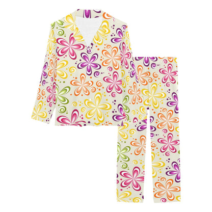 Flower Power Colorful Design Print Women's Long Pajama Set