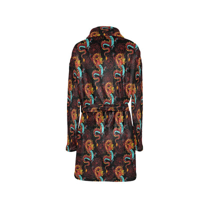 Chinese Dragons and Peonies Design Women's Fleece Robe
