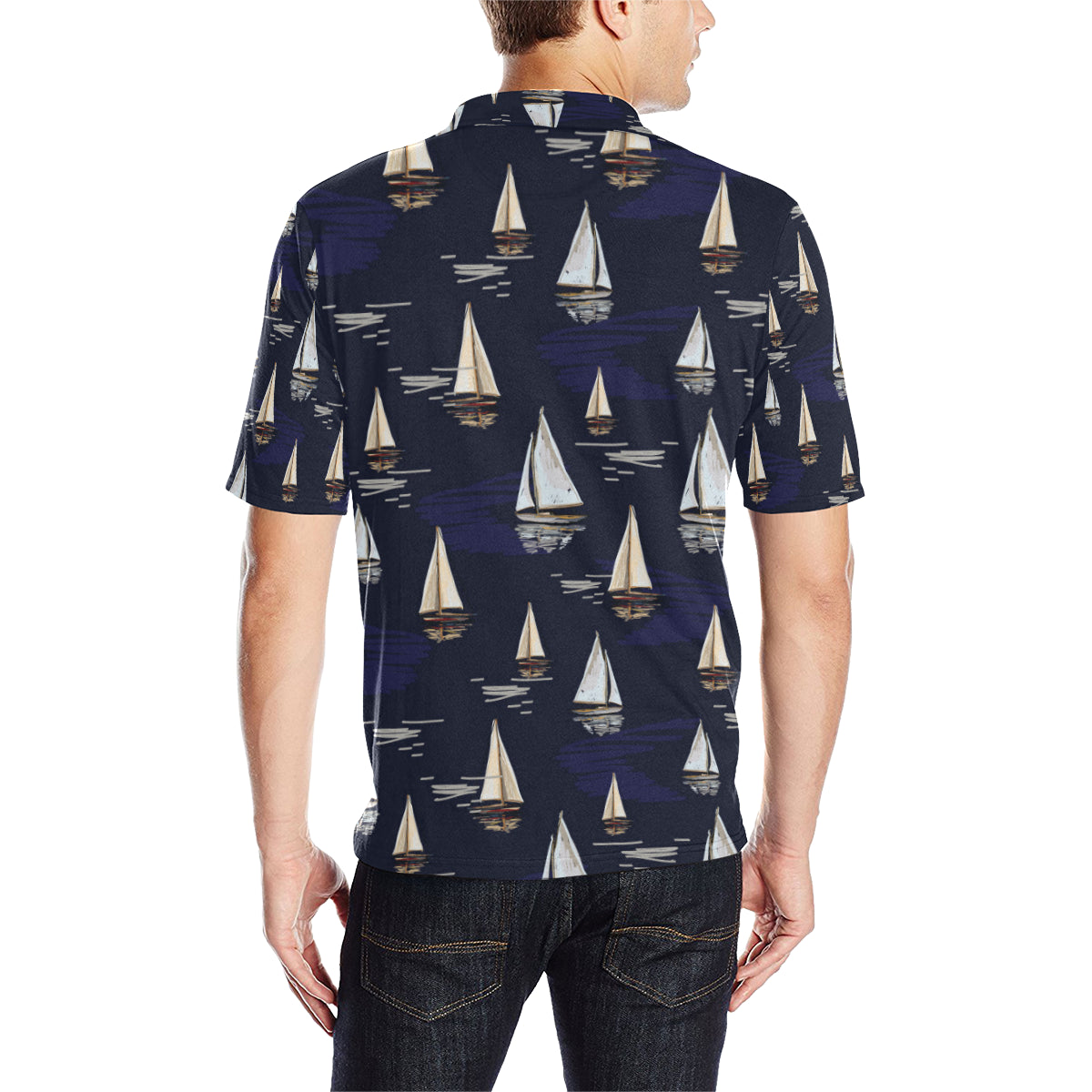 Sailing Ships Pattern Print Design A05 Men Polo Shirt