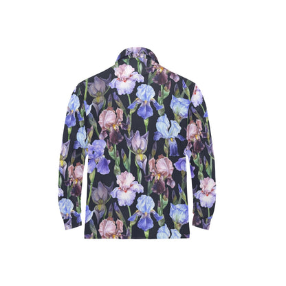 Iris Pattern Print Design IR04 Long Sleeve Polo Shirt For Men's