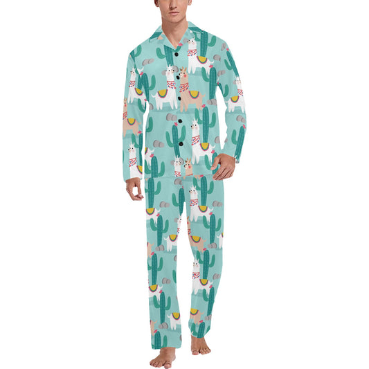 Llama Cactus Pattern Print Design 08 Men's Long Pajama Set
