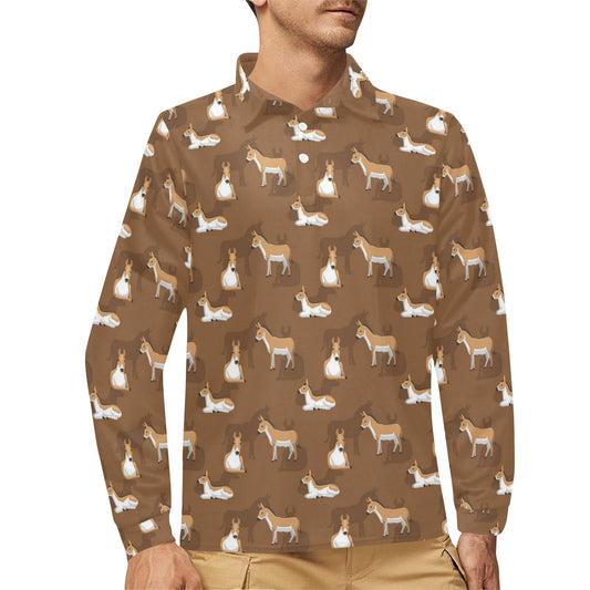 Donkey Print Design LKS401 Long Sleeve Polo Shirt For Men's
