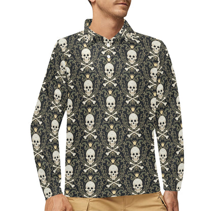 Skull King Print Design LKS307 Long Sleeve Polo Shirt For Men's