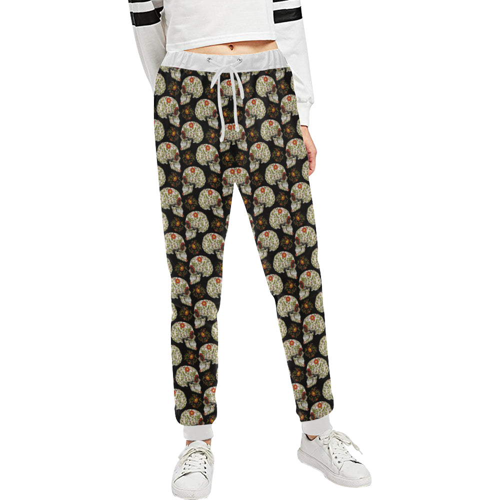 Sugar Skull Flower Design Themed Print Unisex Sweatpants
