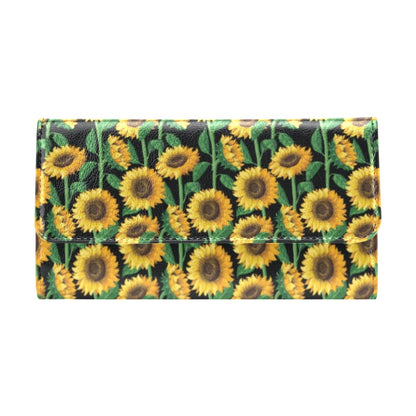 Sunflower Realistic Print Pattern Women's Trifold Wallet