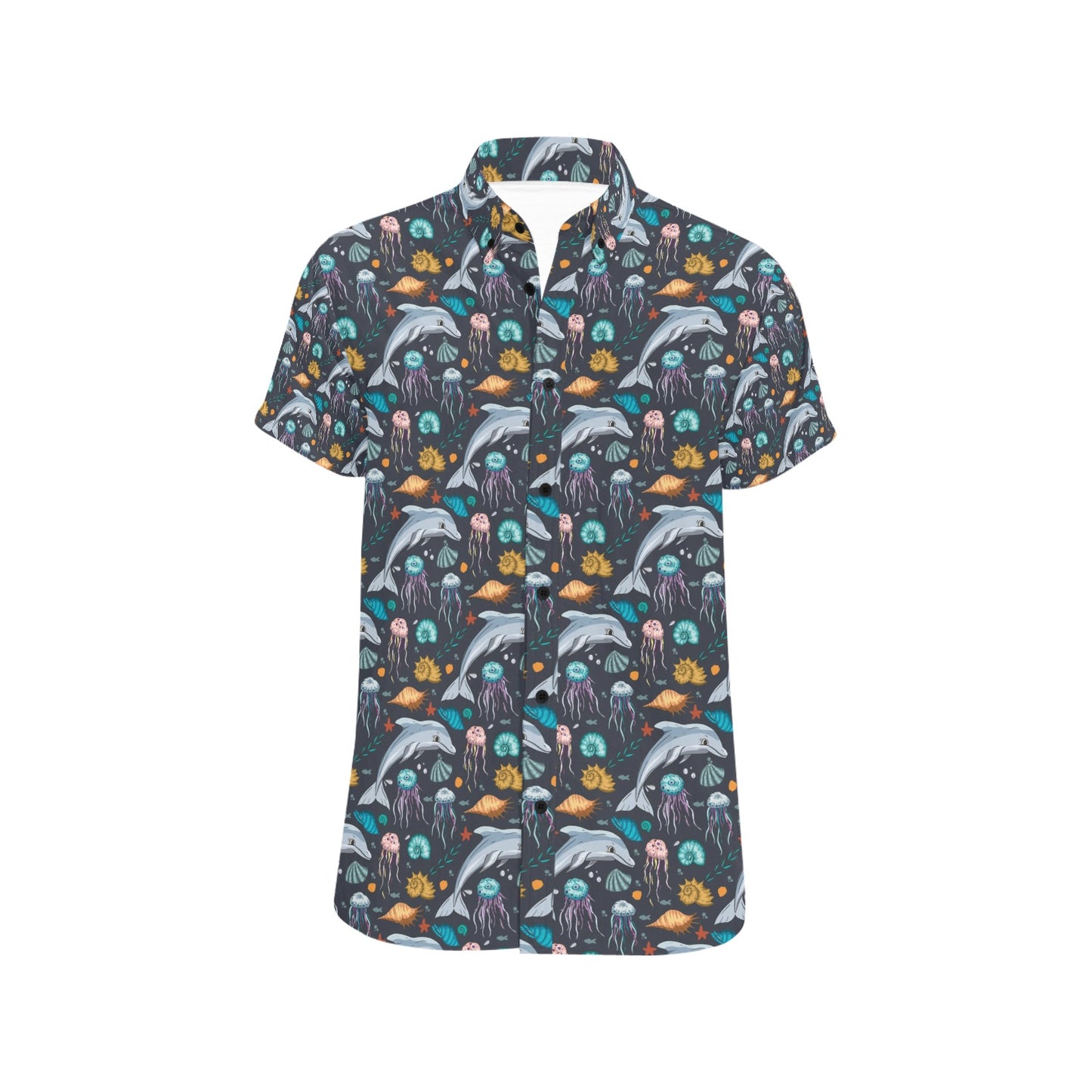 Underwater Dolphin Print Design LKS304 Men Short Sleeve Button Up Shirt