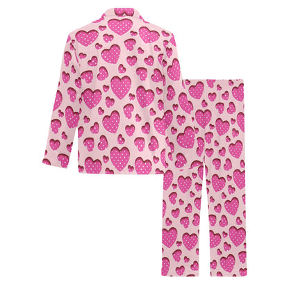 Heart Pink Pattern Print Design HE06 Men's Long Pajama Set