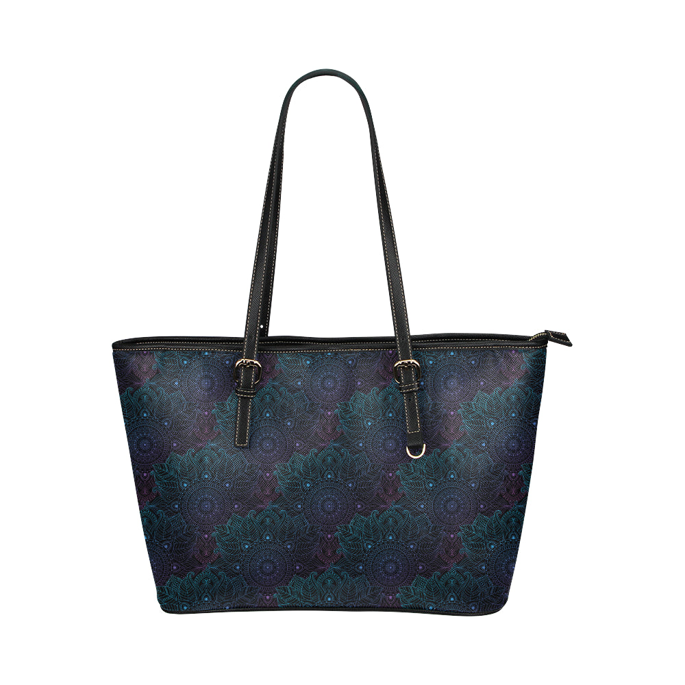 Boho Floral Mandala Leather Tote Bag