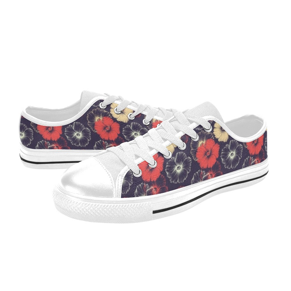 Tropical Flower Print Design LKS302 Women's White Low Top Shoes