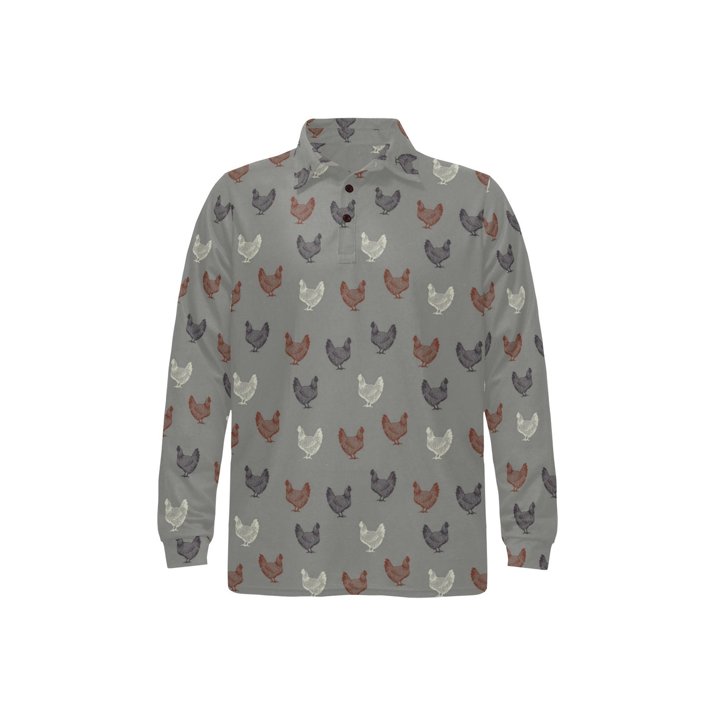 Chicken Pattern Print Design 01 Long Sleeve Polo Shirt For Men's