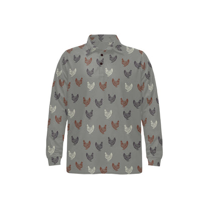 Chicken Pattern Print Design 01 Long Sleeve Polo Shirt For Men's