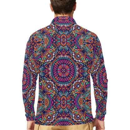 Boho Pattern Print Design 06 Long Sleeve Polo Shirt For Men's
