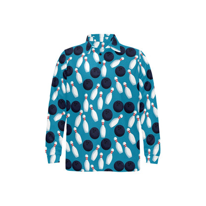 Bowling Pin Pattern Print Design 010 Long Sleeve Polo Shirt For Men's
