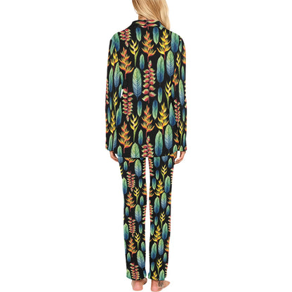 Heliconia Pattern Print Design HL03 Women's Long Pajama Set