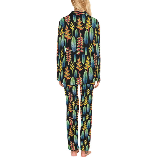 Heliconia Pattern Print Design HL03 Women's Long Pajama Set