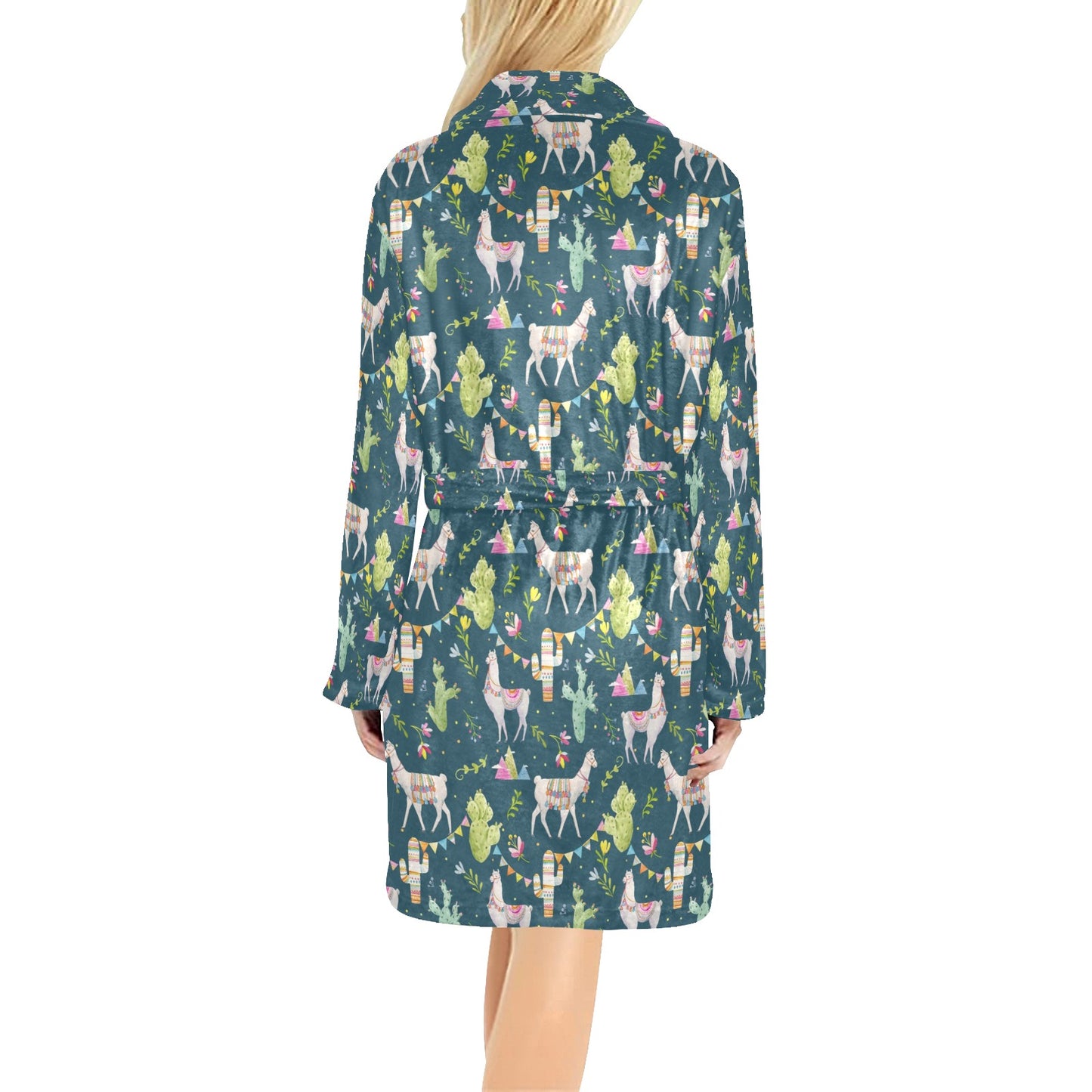 Llama with Cactus Design Print Women's Fleece Robe