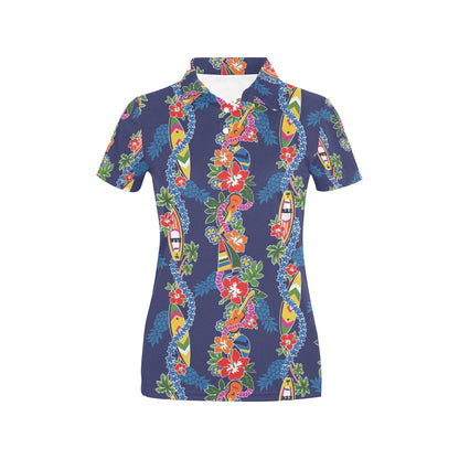 Hawaiian Themed Pattern Print Design H04 Women's Polo Shirt