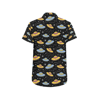 UFO Print Design LKS307 Men Short Sleeve Button Up Shirt