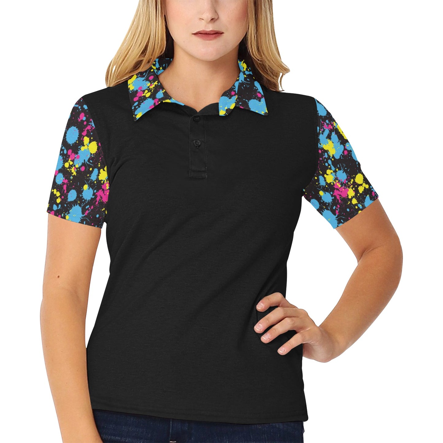 Splatter Colorful Print Design LKS301 Women's Polo Shirt