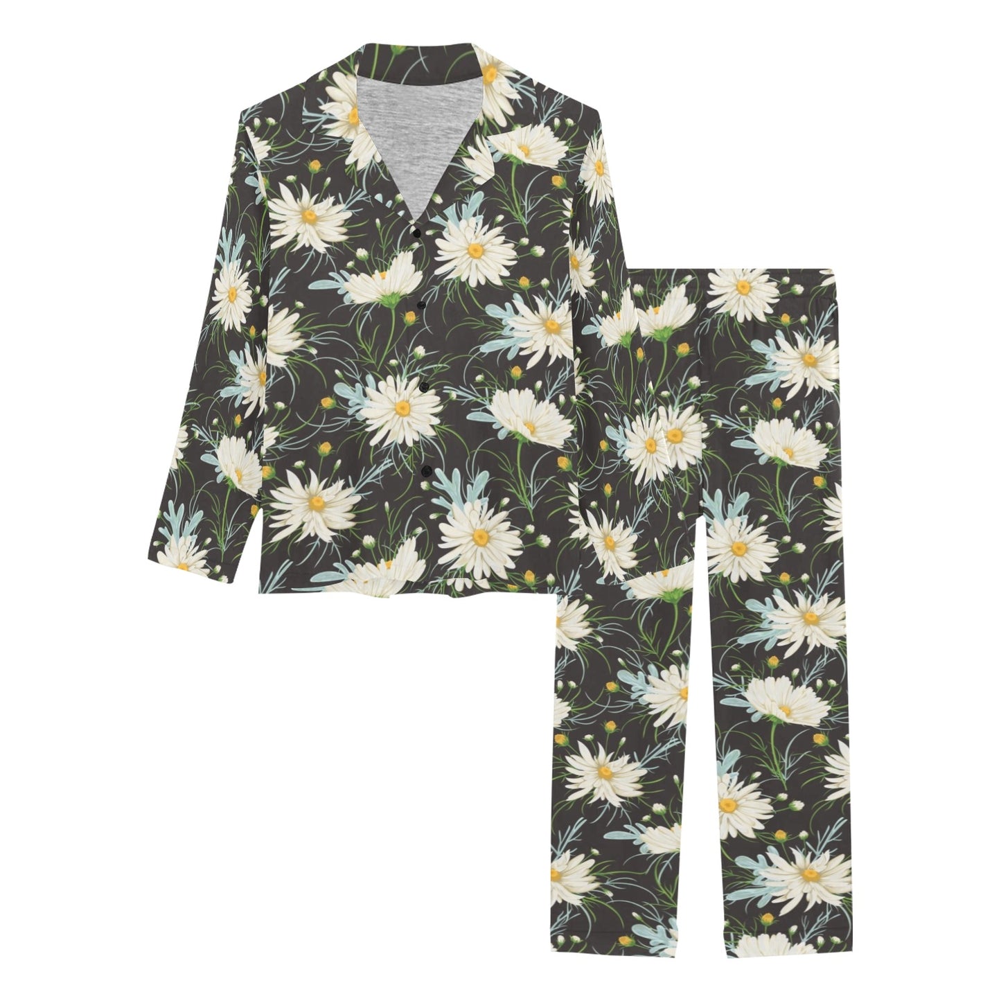 Daisy Pattern Print Design DS08 Women's Long Pajama Set