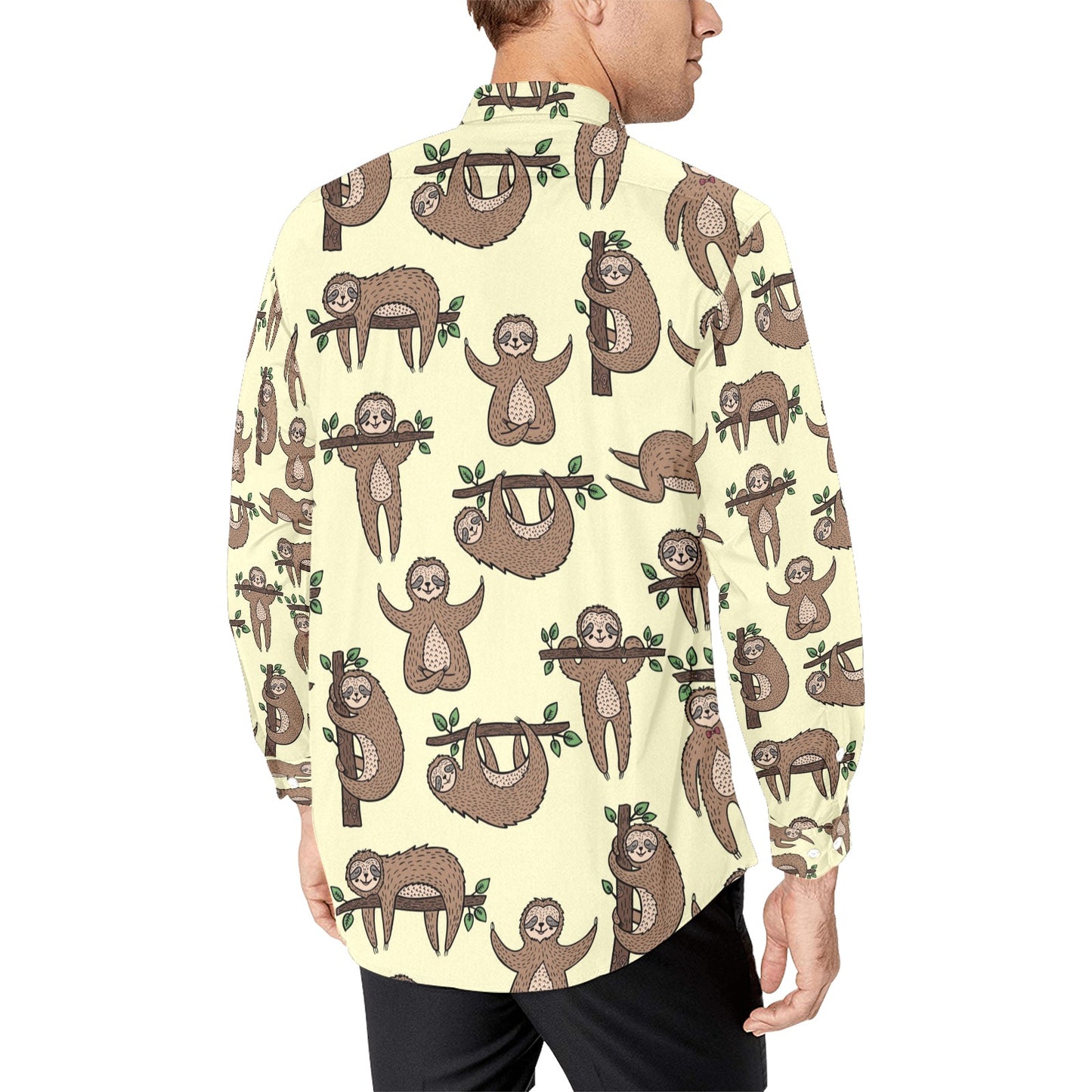 Sloth Print Design LKS3010 Men's Long Sleeve Dress Shirt
