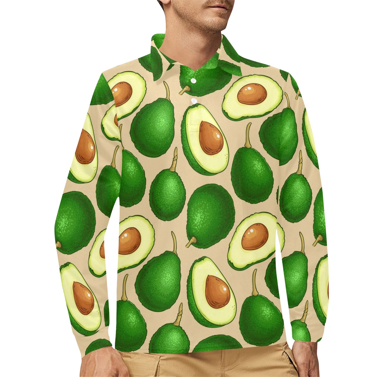 Avocado Pattern Print Design AC010 Long Sleeve Polo Shirt For Men's
