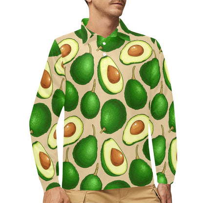 Avocado Pattern Print Design AC010 Long Sleeve Polo Shirt For Men's