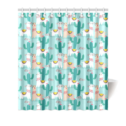 Llama Cactus Pattern Print Design 08 Shower Curtain