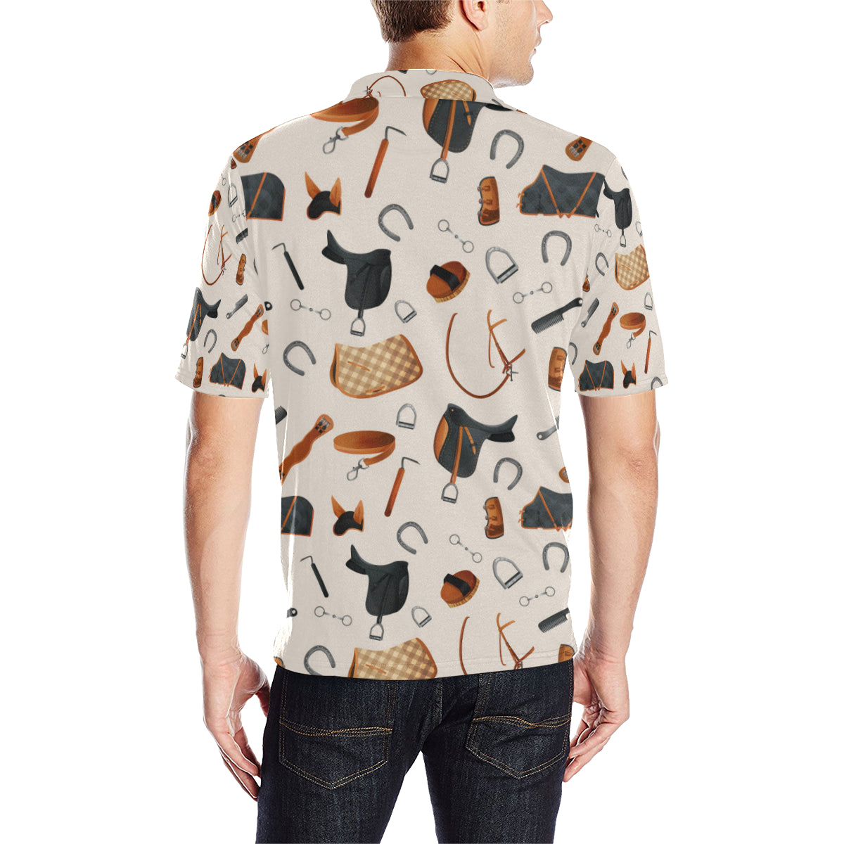 Equestrian Equipment Print Pattern Men Polo Shirt