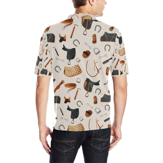 Equestrian Equipment Print Pattern Men Polo Shirt