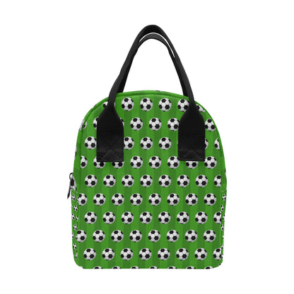 Soccer Ball Green Backgrpund Print Insulated Lunch Bag