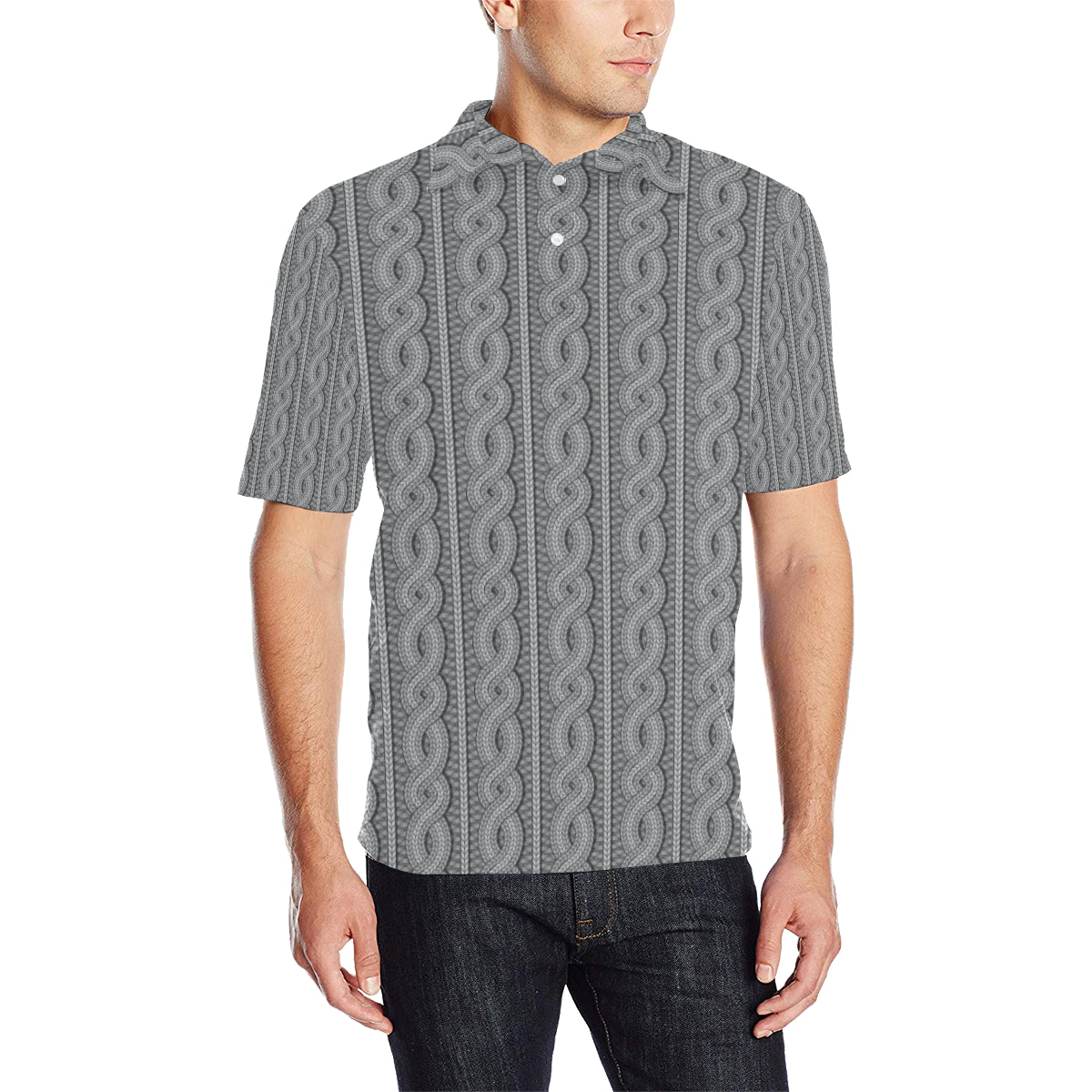 Cable Knit Pattern Print Design 01 Men Polo Shirt