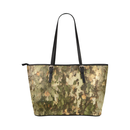 Camo Realistic Tree Texture Print Leather Tote Bag