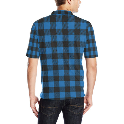 Buffalo check Blue Pattern Print Design 03 Men Polo Shirt