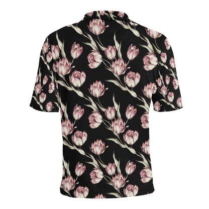 Tulip Pink Pattern Print Design TP02 Men Polo Shirt