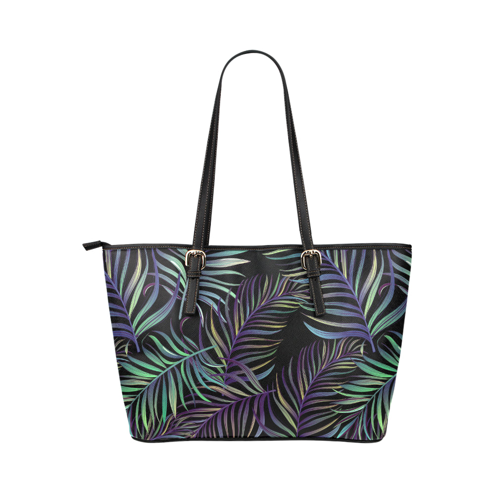 Tropical Palm Leaves Pattern Brightness Leather Tote Bag