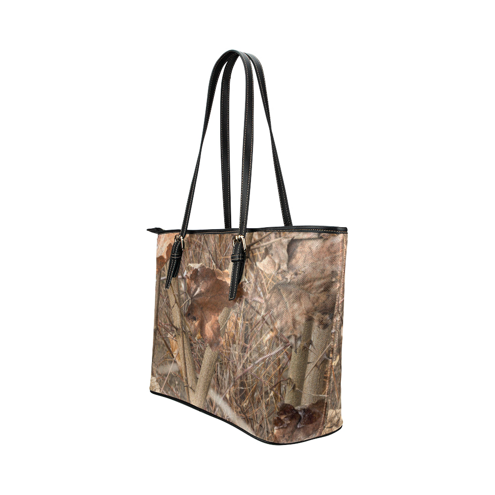 Camo Realistic Tree Forest Autumn Print Leather Tote Bag