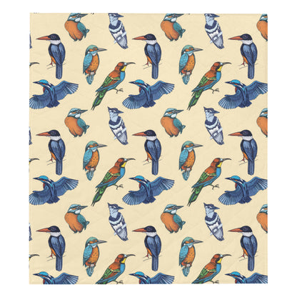 Kingfisher Bird Pattern Print Design 04 Premium Quilt