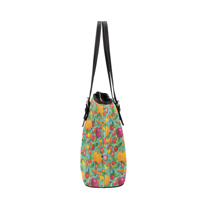 Vegan Colorful Themed Design Print Leather Tote Bag