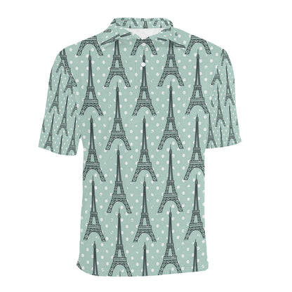 Eiffel Tower Polka Dot Print Men Polo Shirt