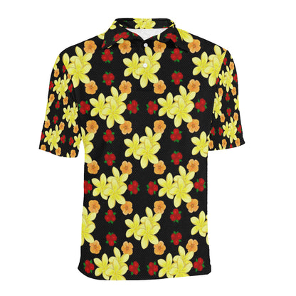 Yellow Plumeria Pattern Print Design PM04 Men Polo Shirt