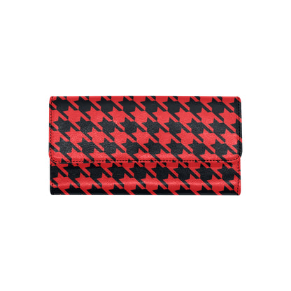 Houndstooth Red Pattern Print Design 03 Women's Trifold Wallet