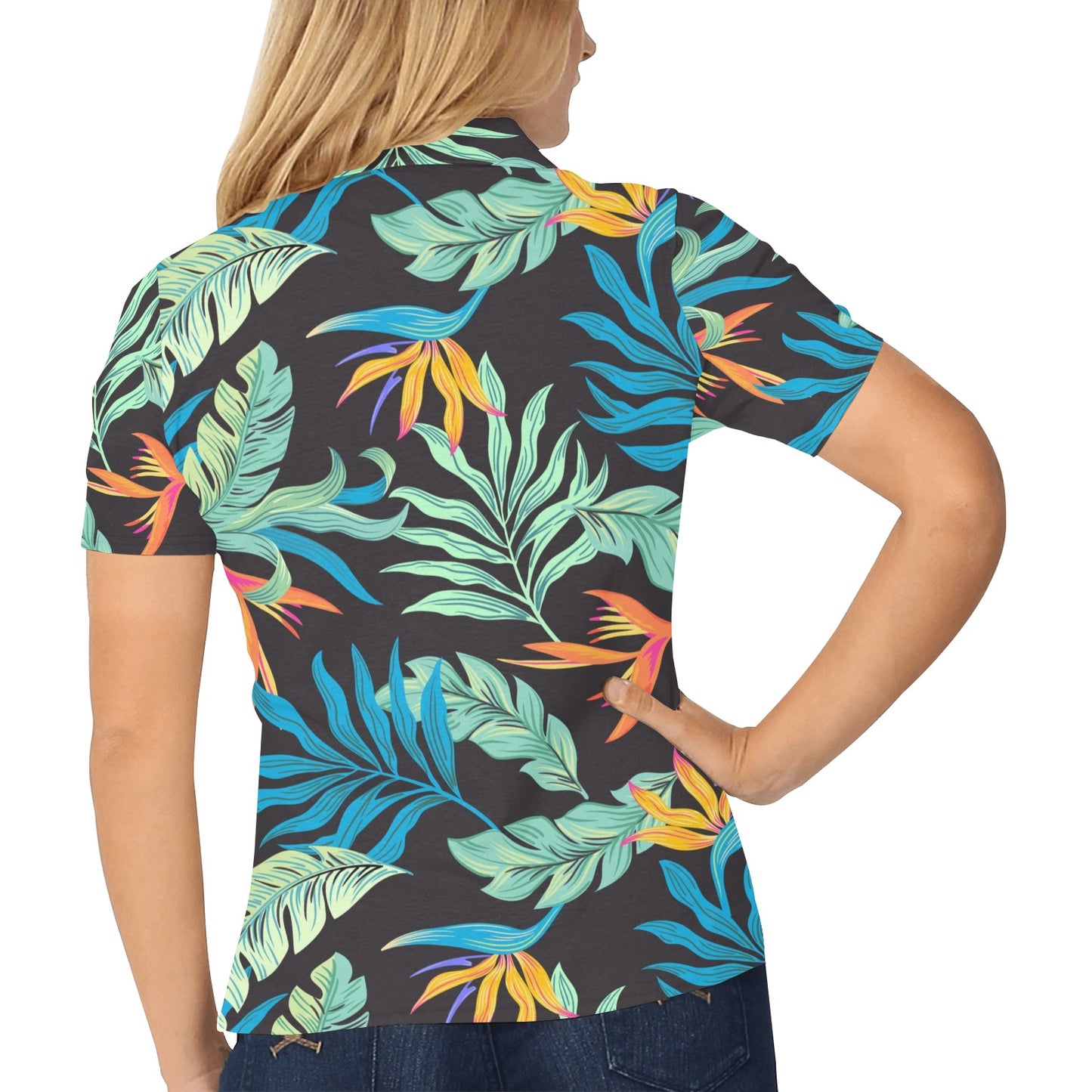 Tropical Palm Leaves Hawaiian Flower Women's Polo Shirt