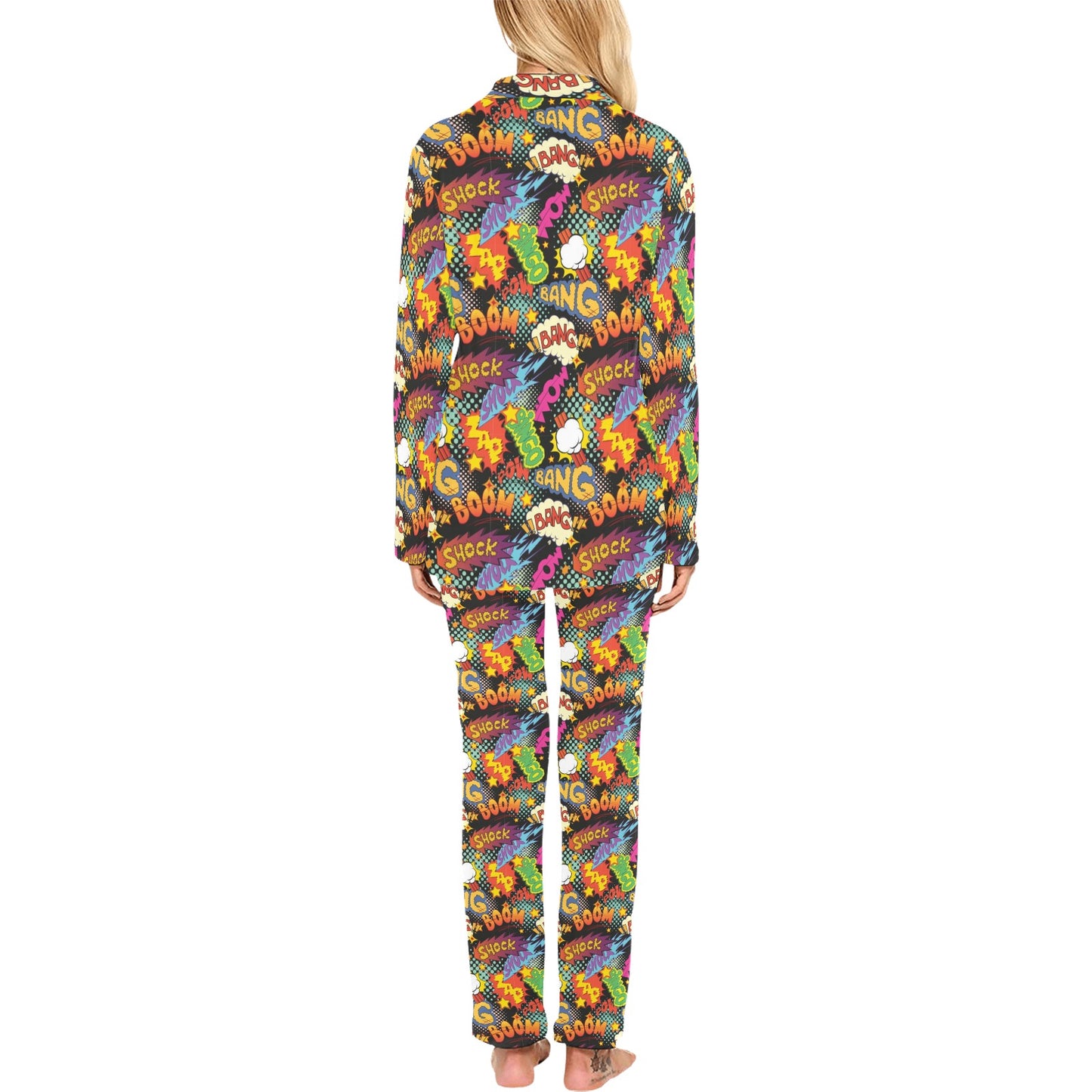 Comic Book Pattern Print Design 01 Women's Long Pajama Set