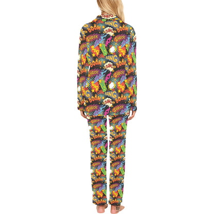 Comic Book Pattern Print Design 01 Women's Long Pajama Set