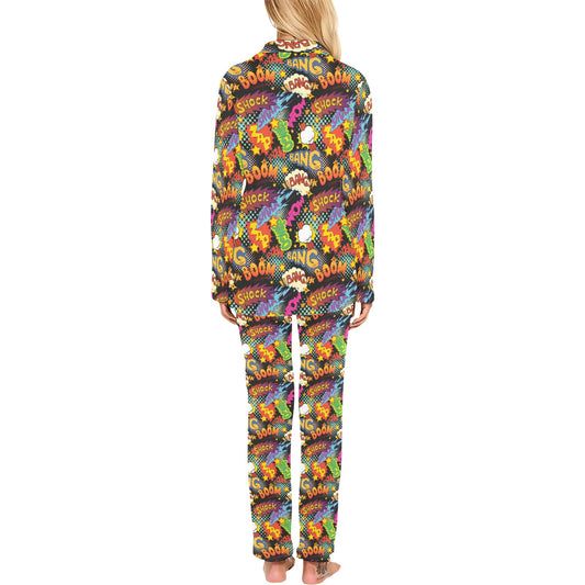 Comic Book Pattern Print Design 01 Women's Long Pajama Set